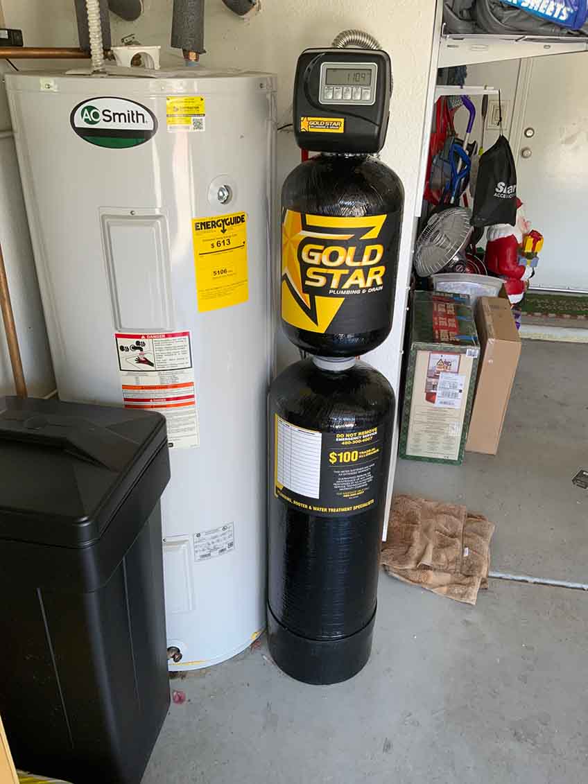 New Water Heater with Water Softener in Garage