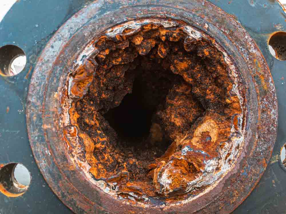 clogged and corroded pipe
