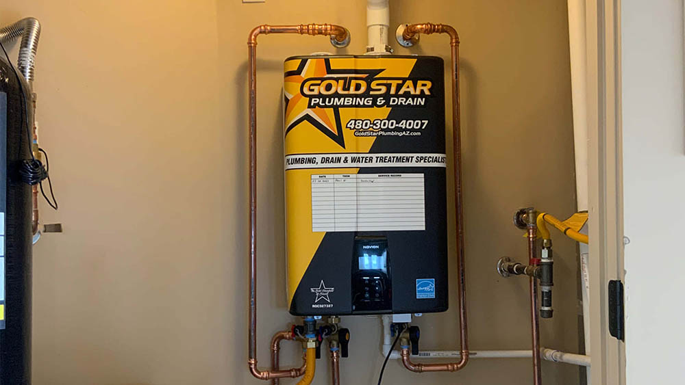 water heater being installed
