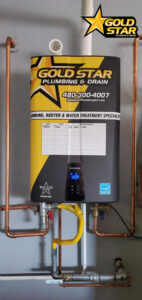 closeup of a water heater unit