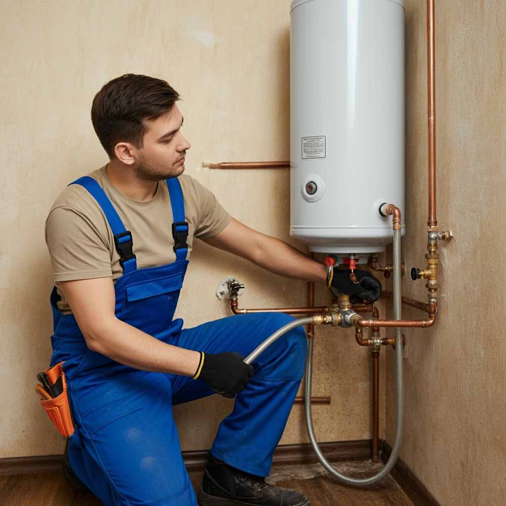 plumber installing a water heater