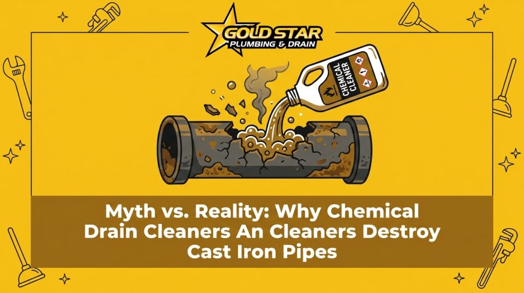 Myth vs. Reality: Why Chemical Drain Cleaners Destroy Cast Iron Pipes — featured image